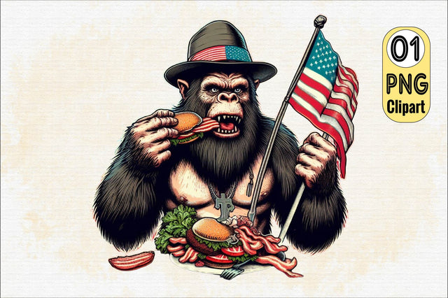 Patriotic Gorilla with American Flag Sublimation Clipart Sublimation SVGArt 
