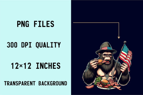 Patriotic Gorilla with American Flag Sublimation Clipart Sublimation SVGArt 