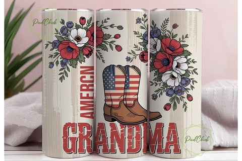 Patriotic Grandma 20oz Tumbler Wrap Sublimation PixelChick 