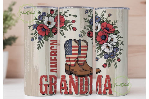 Patriotic Grandma 20oz Tumbler Wrap Sublimation PixelChick 