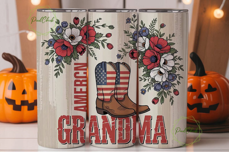 Patriotic Grandma 20oz Tumbler Wrap Sublimation PixelChick 