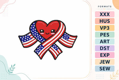 Patriotic Heart Bow Embroidery Design - American Flag Coquette Embroidery/Applique DESIGNS sg embroidery 