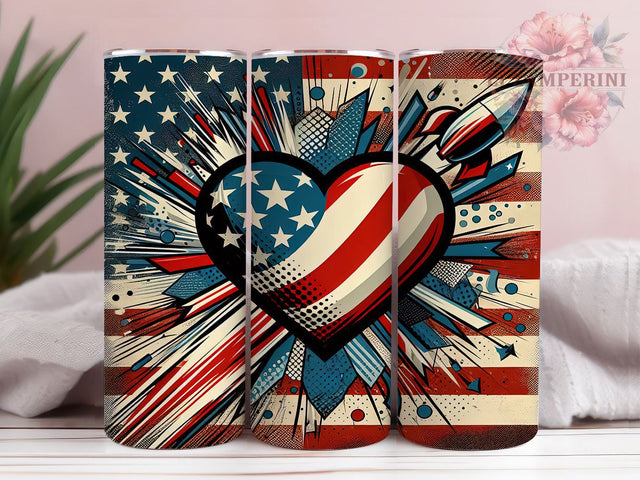 Patriotic Heart Design 20oz Tumbler, USA Flag Wrap, Sublimation Gift, Patriotic Mug, 20oz Tumbler Design, Heart Graphic, American Pride Theme Sublimation Li Zamperini 