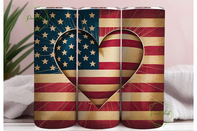 Patriotic Heart Flag 20oz Tumbler Wrap Sublimation PixelChick 