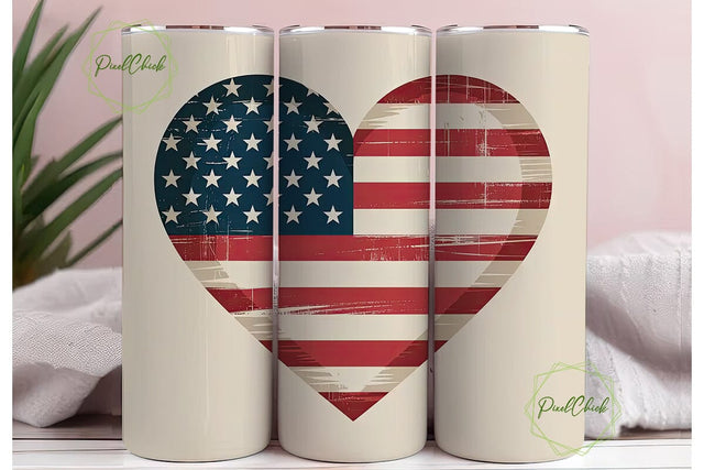 Patriotic Heart Flag 20oz Tumbler Wrap Sublimation PixelChick 