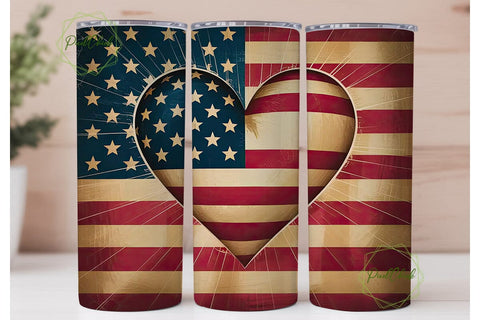 Patriotic Heart Flag 20oz Tumbler Wrap Sublimation PixelChick 