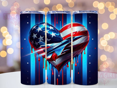 Patriotic Heart Graphic 20oz Tumbler, USA Flag Wrap, Sublimation Gift, Patriotic Mug, 20oz Tumbler Design, Heart Graphic, American Pride Theme Sublimation SvggirlplusArt 