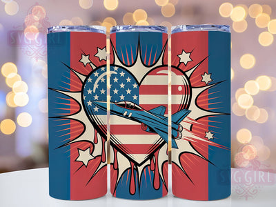 Patriotic Heart Graphic 20oz Tumbler, USA Flag Wrap, Sublimation Gift, Patriotic Mug, 20oz Tumbler Design, Heart Graphic, American Pride Theme Sublimation SvggirlplusArt 