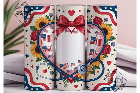 Patriotic Heart Stethoscope 20oz Tumbler Sublimation sassyprint 
