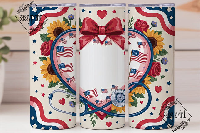 Patriotic Heart Stethoscope 20oz Tumbler Sublimation sassyprint 
