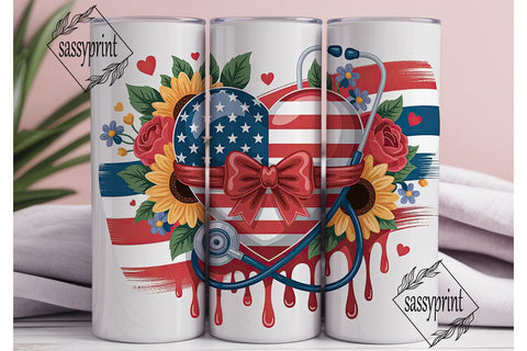 Patriotic Heart Stethoscope 20oz Tumbler Sublimation sassyprint 