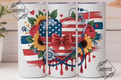 Patriotic Heart Stethoscope 20oz Tumbler Sublimation sassyprint 