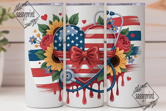 Patriotic Heart Stethoscope 20oz Tumbler Sublimation sassyprint 