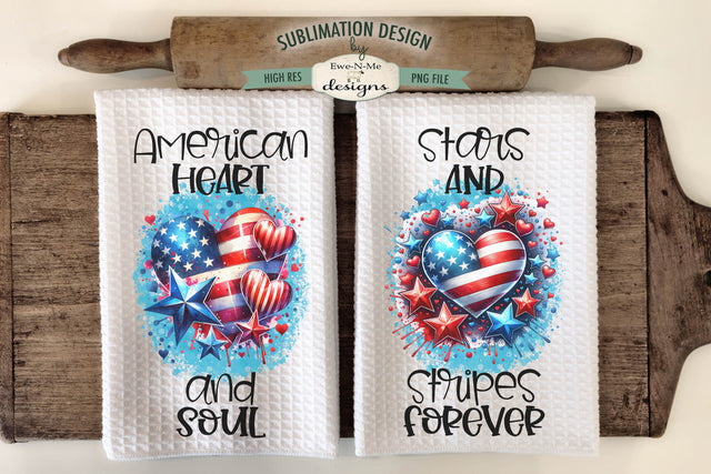 Patriotic Hearts and Stars - July 4th Sublimation Dish Towel Designs Sublimation Ewe-N-Me Designs 