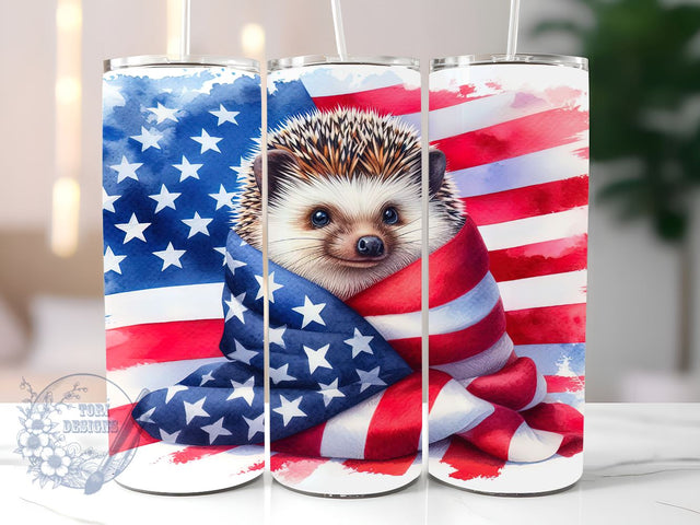 Patriotic Hedgehog 20oz Skinny Tumbler, 4th of July Tumbler Png, Straight & Tapered Tumbler Wrap, Instant Digital Download Sublimation ToriDesigns 