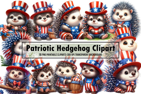 Patriotic Hedgehog Clipart Bundle Sublimation designartist 