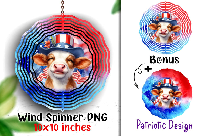 Patriotic Heifer Wind Spinner 10x10 inches PNG Sublimation Dina.store4art 