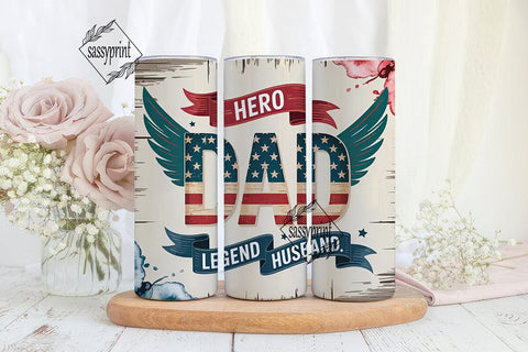 Patriotic Hero Dad 20oz Tumbler Wrap Sublimation sassyprint 
