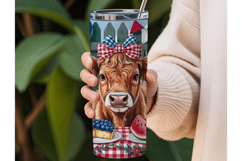 Patriotic Highland Calf 20oz Tumbler Sublimation DesignSVG 