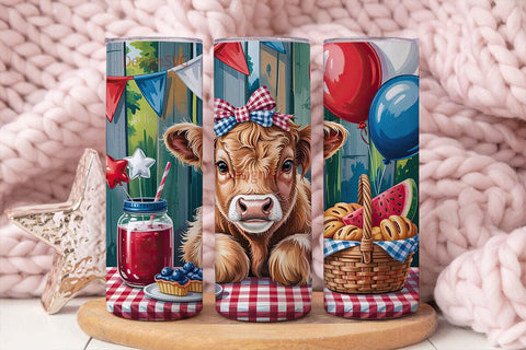 Patriotic Highland Calf 20oz Tumbler Sublimation DesignSVG 
