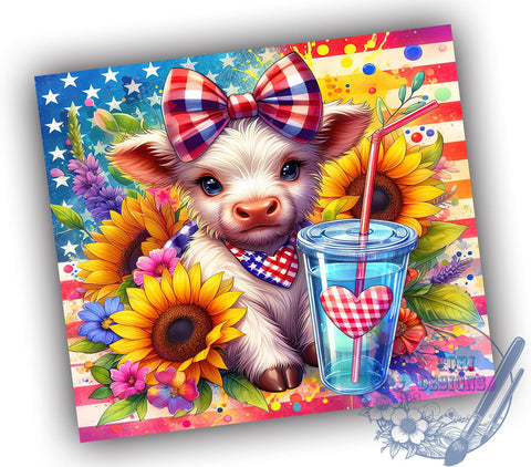 Patriotic Highland Cow 20oz Skinny Tumbler, 4th of July Tumbler Png, Straight & Tapered Tumbler Wrap, Instant Digital Download Sublimation ToriDesigns 