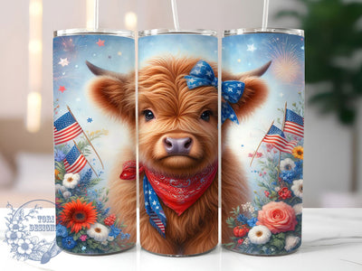 Patriotic Highland Cow 20oz Tumbler, American Cow Design, Farmhouse Tumbler Wrap, Sublimation Design, 20oz Tumbler, Rustic Patriotic Gift, Country Pride Sublimation ToriDesigns 