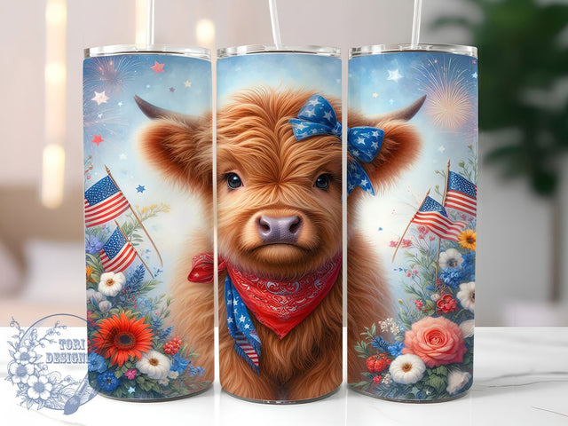 Patriotic Highland Cow 20oz Tumbler, American Cow Design, Farmhouse Tumbler Wrap, Sublimation Design, 20oz Tumbler, Rustic Patriotic Gift, Country Pride Sublimation ToriDesigns 