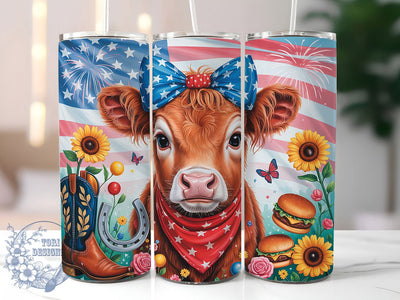 Patriotic Highland Cow 20oz Tumbler, American Cow Design, Farmhouse Tumbler Wrap, Sublimation Design, 20oz Tumbler, Rustic Patriotic Gift, Country Pride Sublimation ToriDesigns 