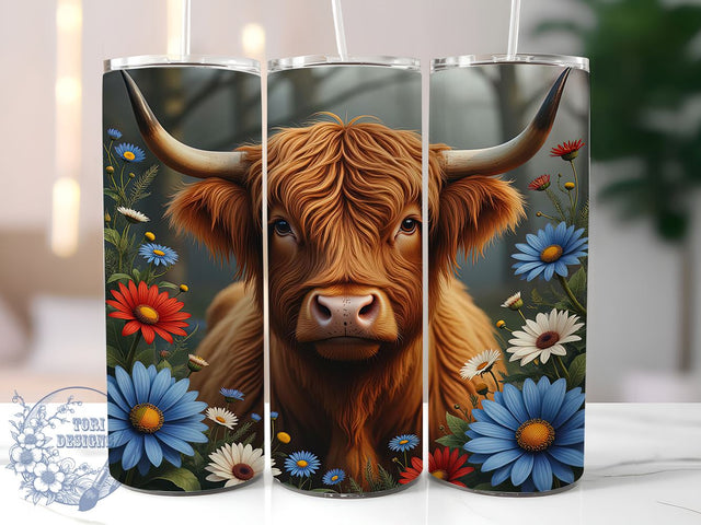 Patriotic Highland Cow 20oz Tumbler, Patriotic Design, 20oz Tumbler Wrap, American Cow, Independence Day Gift, Country Decor, Custom Drinkware Sublimation ToriDesigns 