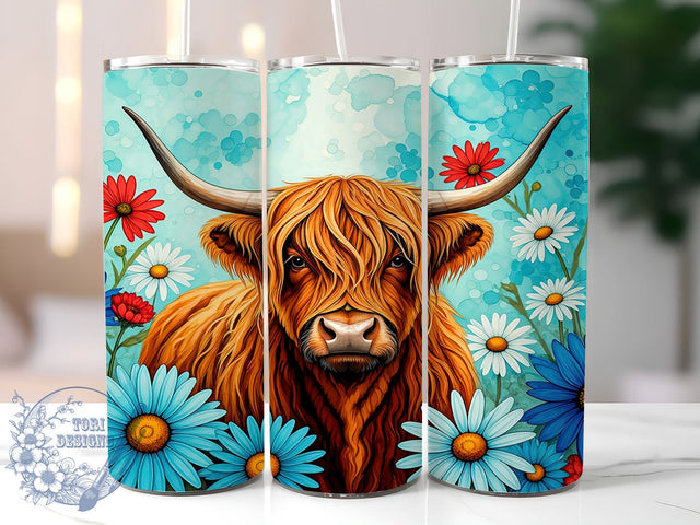 Patriotic Highland Cow 20oz Tumbler, Patriotic Design, 20oz Tumbler Wrap, American Cow, Independence Day Gift, Country Decor, Custom Drinkware Sublimation ToriDesigns 