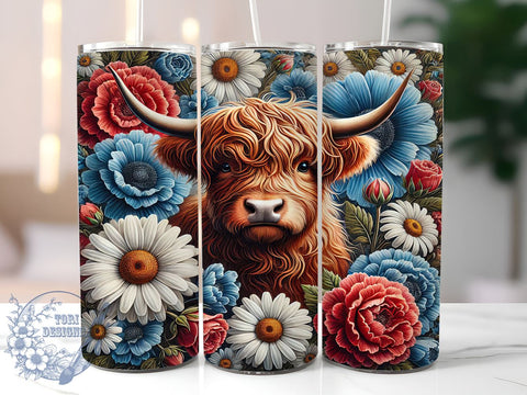 Patriotic Highland Cow 20oz Tumbler, Patriotic Design, 20oz Tumbler Wrap, American Cow, Independence Day Gift, Country Decor, Custom Drinkware Sublimation ToriDesigns 