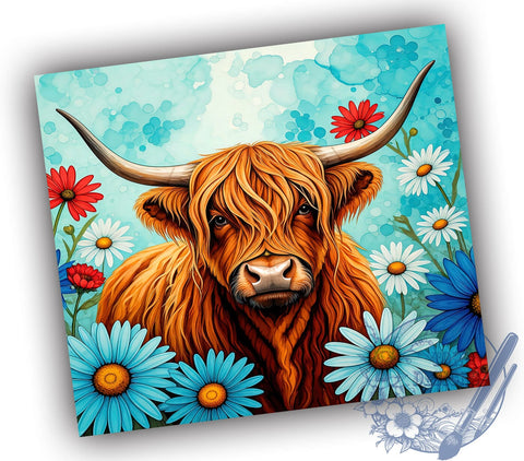 Patriotic Highland Cow 20oz Tumbler, Patriotic Design, 20oz Tumbler Wrap, American Cow, Independence Day Gift, Country Decor, Custom Drinkware Sublimation ToriDesigns 