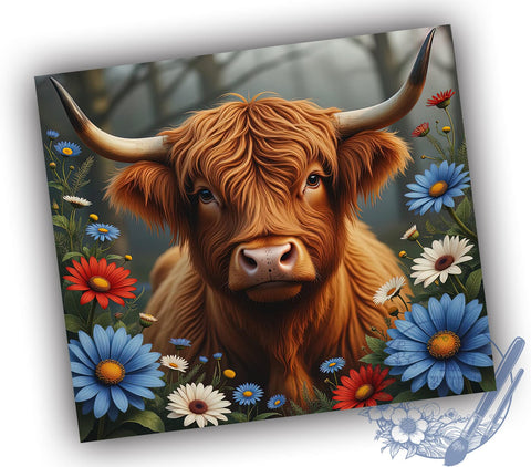 Patriotic Highland Cow 20oz Tumbler, Patriotic Design, 20oz Tumbler Wrap, American Cow, Independence Day Gift, Country Decor, Custom Drinkware Sublimation ToriDesigns 