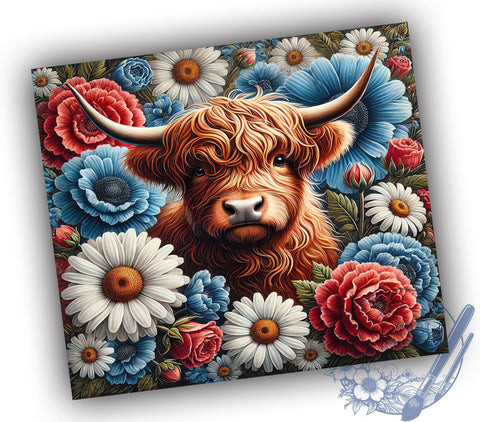 Patriotic Highland Cow 20oz Tumbler, Patriotic Design, 20oz Tumbler Wrap, American Cow, Independence Day Gift, Country Decor, Custom Drinkware Sublimation ToriDesigns 