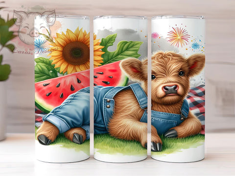 Patriotic Highland Cow 20oz Tumbler Png, Straight & Tapered Tumbler Png, 4th Of July Tumbler Png, Digital Download PNG Sublimation Lara' s Designs 