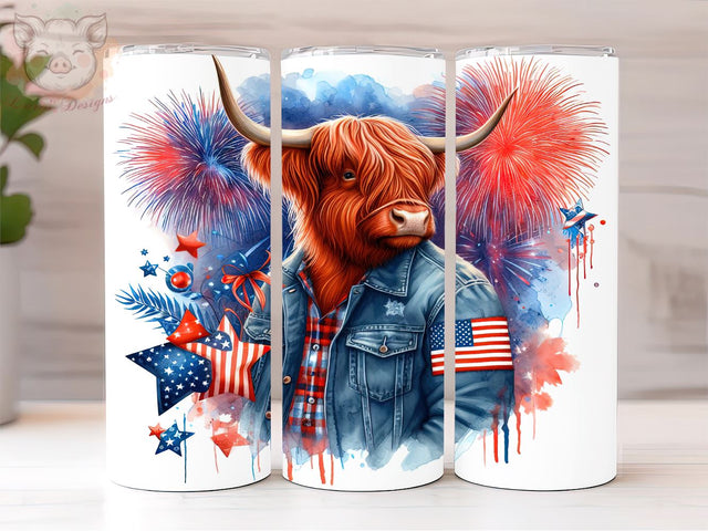Patriotic Highland Cow 20oz Tumbler Png, Straight & Tapered Tumbler Png, 4th of July Tumbler Png, Digital Download PNG Sublimation Lara' s Designs 