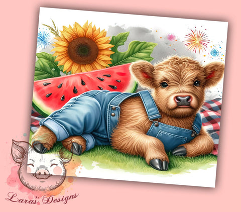 Patriotic Highland Cow 20oz Tumbler Png, Straight & Tapered Tumbler Png, 4th Of July Tumbler Png, Digital Download PNG Sublimation Lara' s Designs 