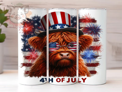 Patriotic Highland Cow 20oz Tumbler Png, Straight & Tapered Tumbler Png, 4th Of July Tumbler Png, Digital Download PNG Sublimation Lara' s Designs 