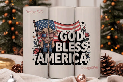 Patriotic Highland Cow 20oz Tumbler Sublimation DesignSVG 