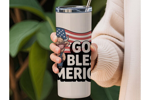 Patriotic Highland Cow 20oz Tumbler Sublimation DesignSVG 