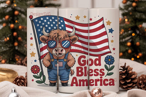 Patriotic Highland Cow 20oz Tumbler Sublimation DesignSVG 