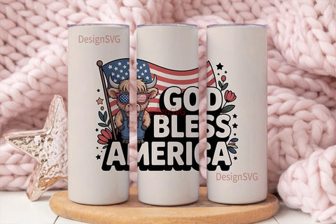Patriotic Highland Cow 20oz Tumbler Sublimation DesignSVG 