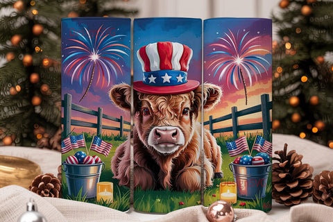 Patriotic Highland Cow 20oz Tumbler Sublimation DesignSVG 