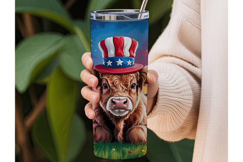 Patriotic Highland Cow 20oz Tumbler Sublimation DesignSVG 