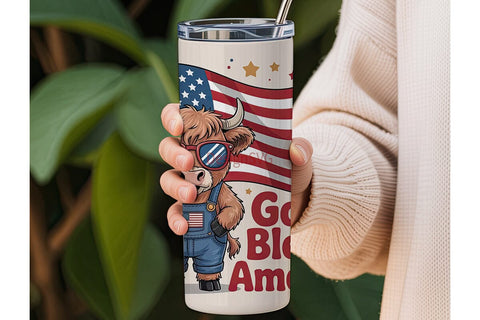 Patriotic Highland Cow 20oz Tumbler Sublimation DesignSVG 