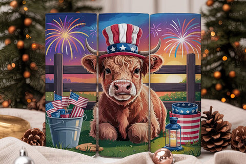 Patriotic Highland Cow 20oz Tumbler Sublimation DesignSVG 