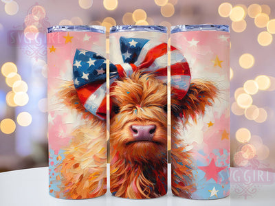 Patriotic Highland Cow 20oz Tumbler, USA Cow Design, Rustic Country Wrap, Farm Animal Sublimation, 20oz Tumbler Design, PNG Tumbler Wrap, Americana Theme Sublimation SvggirlplusArt 