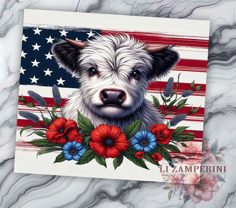 Patriotic Highland Cow 20oz Tumbler Wrap PNG, 4th of July Tumbler Png, Straight & Tapered Tumbler Wrap, Instant Digital Download Sublimation Li Zamperini 