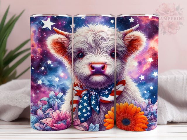 Patriotic Highland Cow 20oz Tumbler Wrap PNG, 4th of July Tumbler Png, Straight & Tapered Tumbler Wrap, Instant Digital Download Sublimation Li Zamperini 