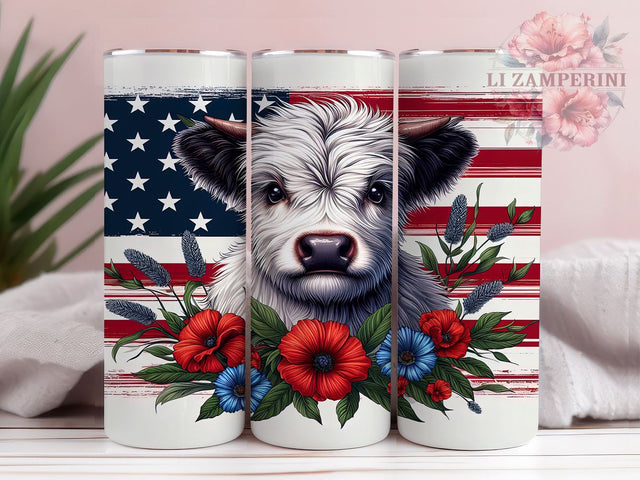 Patriotic Highland Cow 20oz Tumbler Wrap PNG, 4th of July Tumbler Png, Straight & Tapered Tumbler Wrap, Instant Digital Download Sublimation Li Zamperini 